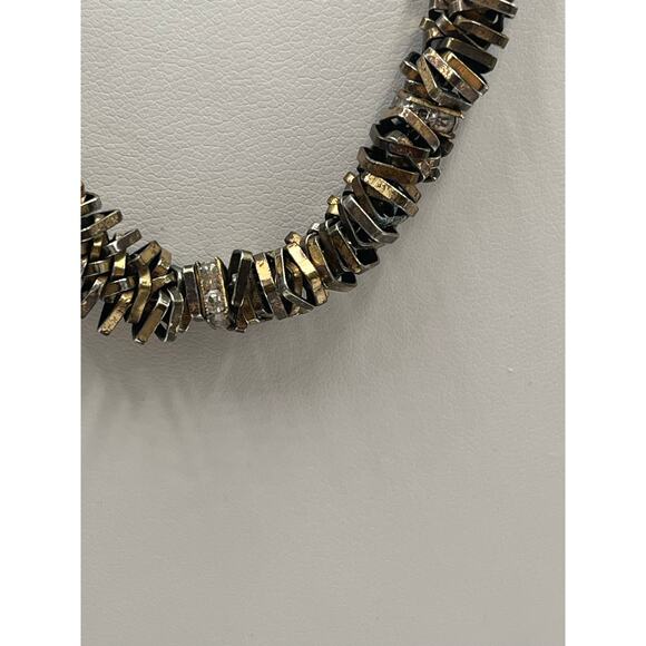 J. Crew Mixed Metal Hematite Crystal Layered Stacked Square Beads Snake Necklace - Picture 10 of 10